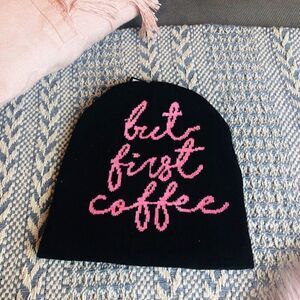 NWT ANGL Navy Graphic But First, Coffee Navy Beanie